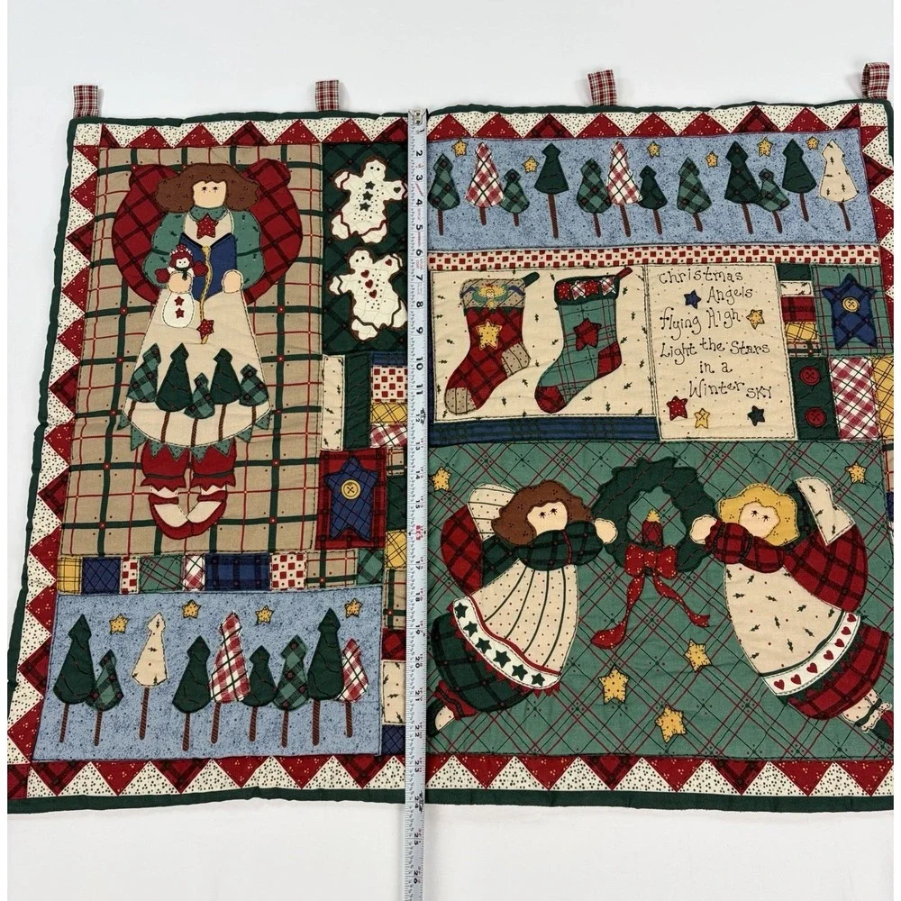 Vintage Christmas Quilted Wall Hanging Angel Stocking Patchwork Holiday 25x30